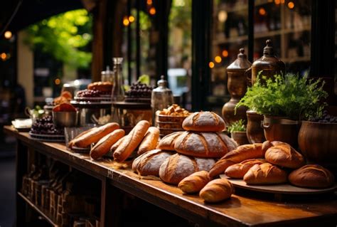 Premium AI Image A Table Topped With Lots Of Bread And Pastries A