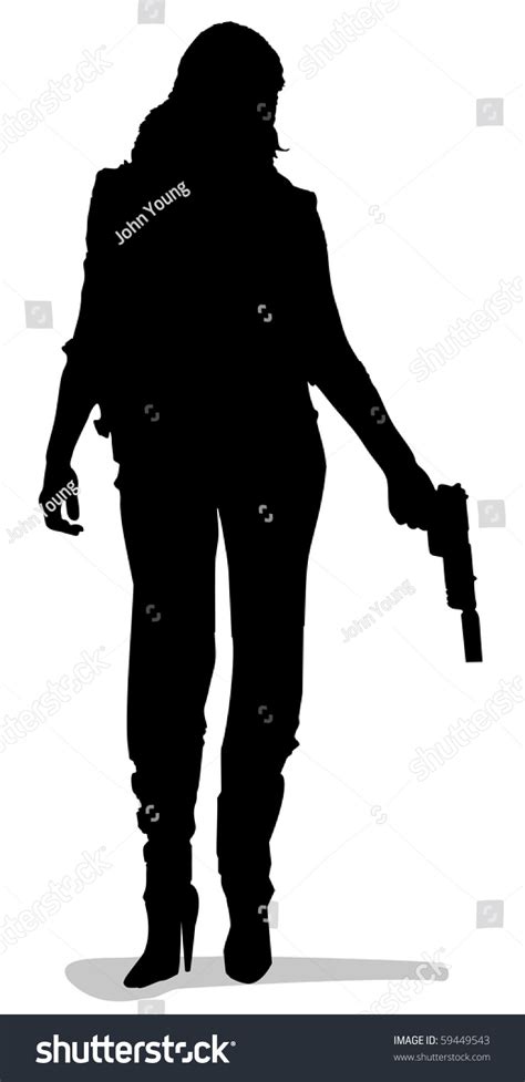 Silhouette Woman Assassin Holding Gun Stock Vector Royalty Free