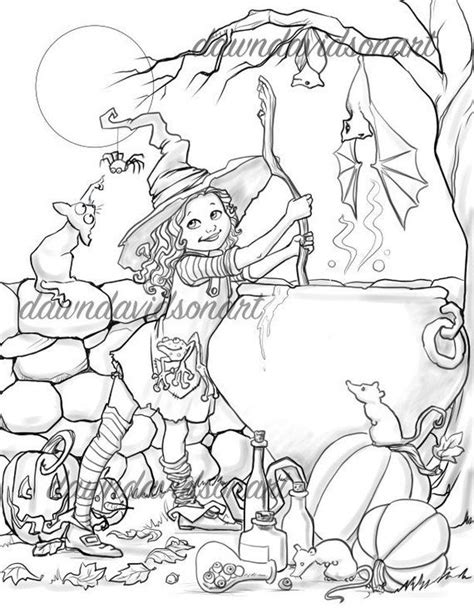 Moonlight Magic Halloween Coloring Page Fantasy Coloring Line Art