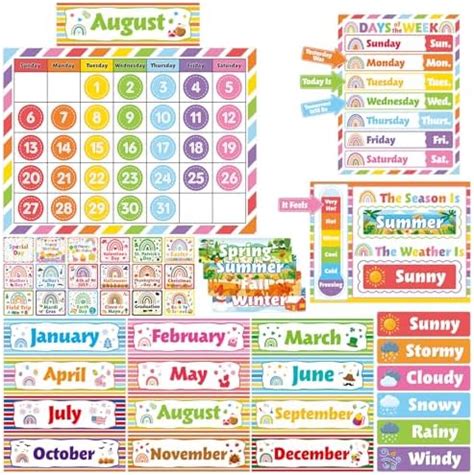 Amazon Rainbow Classroom Calendar Bulletin Board Set Seasons