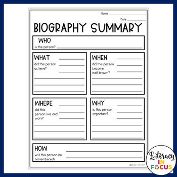 Biography Graphic Organizer Printable