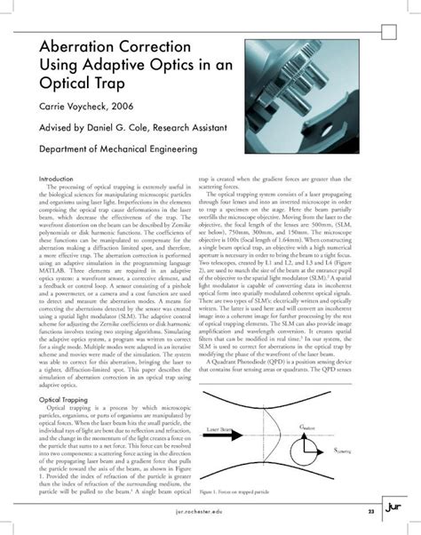 PDF Aberration Correction Using Adaptive Optics In An Optical Trap