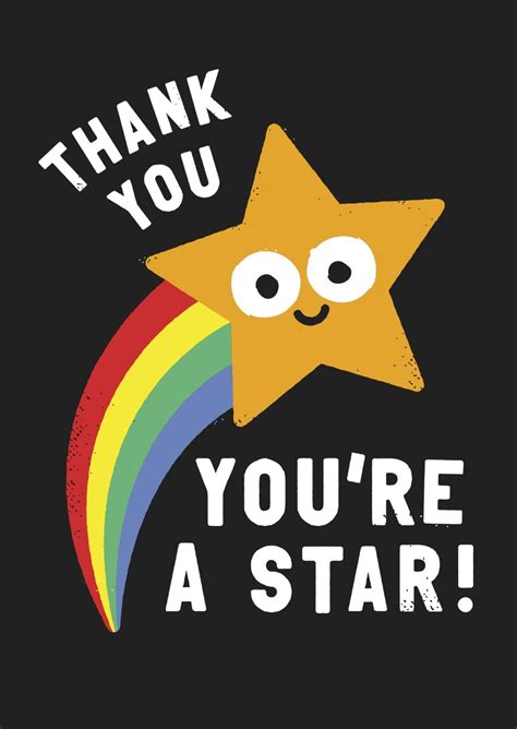 Thank You Card Happy Star And Rainbow Highworth Emporium