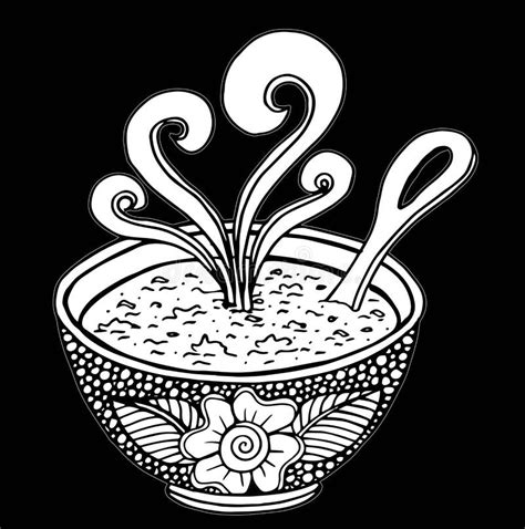 Black And White Simple Hand Drawn Doodle Of A Bowl Of Soup Stock