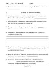 GEOL 23 HW 1 Plate Tectonics 1 Docx GEOL 23 HW 1 Plate Tectonics