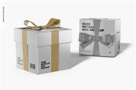 Premium Psd Cube Metallic Boxes Mockup