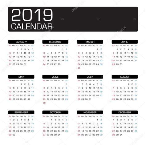 2019 Year Calendar Template Stock Vector Image By ©siiixth 128042964