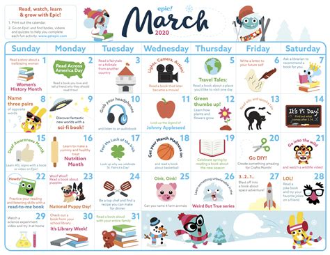 March Reading Activity Calendar Ms Roes Classroom News