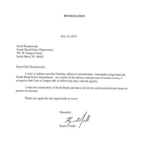 49 Incredible Law Enforcement Resignation Letter Image Throughout Army Officer Resignation