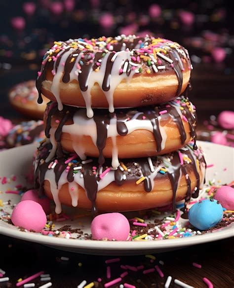 Premium Ai Image A Stack Of Donuts With Chocolate Icing And Chocolate