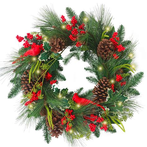 Buy 24inch Christmas Wreaths for Front Door, Pre-Lit Artificial ...