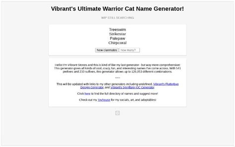 Vibrants Ultimate Warrior Cat Name Generator