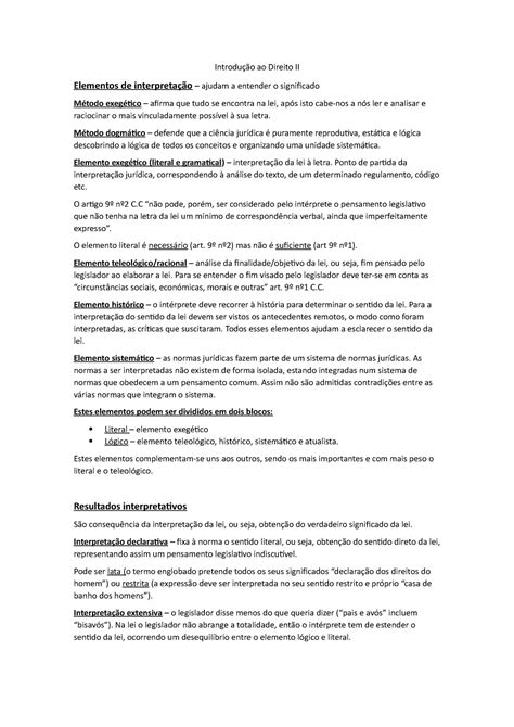 Resumos introdução teste Introdução ao Direito II Elementos de