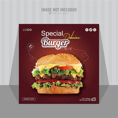 Vector köstliche burger social media werbung und banner post design