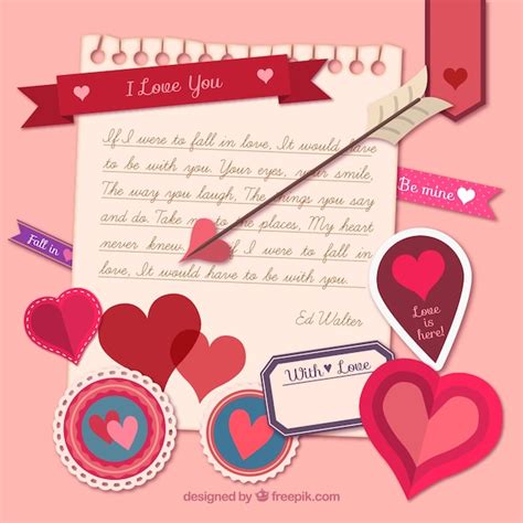 Love Note With Valentine Day Elements Vector Free Download