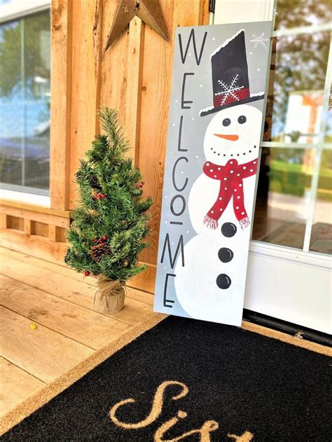 Welcome Snowman Porch Sign Winter Porch Sign Christmas Porch Sign