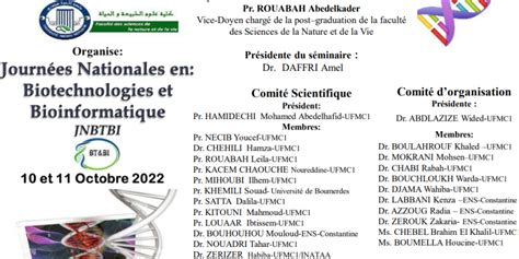 Journ Es Nationales Biotechnologie Et Bioinformatique Universit