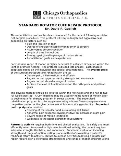 Early Rehabilitation Protocol Following Arthroscopic Rotator Cuff Repair Download Scientific ...