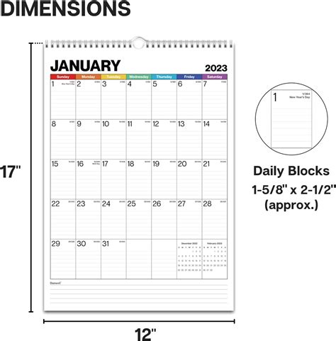 Buy Dunwell Large Wall Calendar Colorful X Big Grid