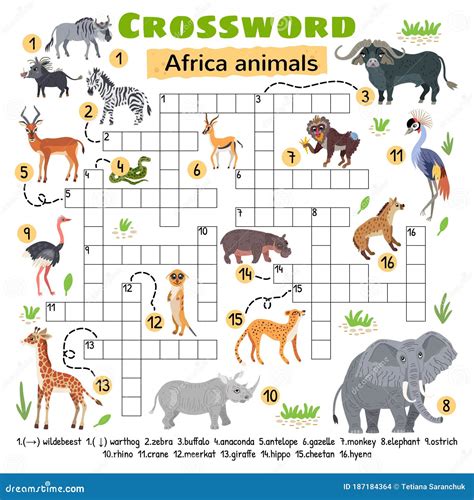 Africa Animals Crossword. Game for Preschool Kids Stock Vector ...