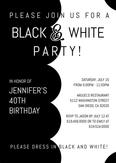 Stylish Black And White Birthday Party Invitations Template Adult Party Invitation Black