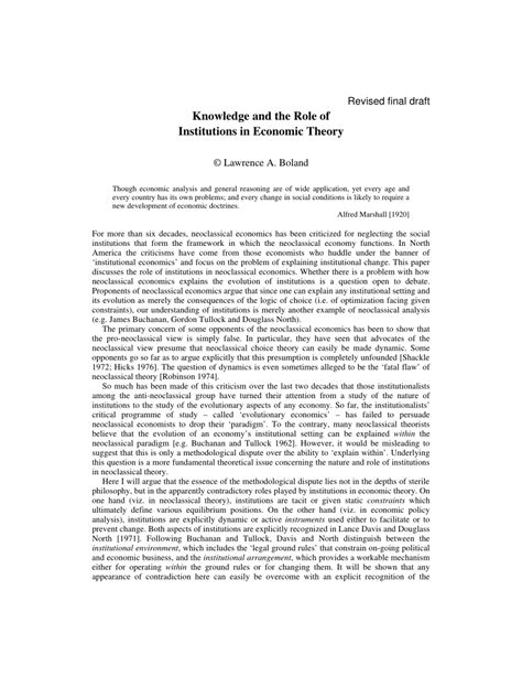 Pdf Knowledge And The Role Of Institutions In Economic Theory