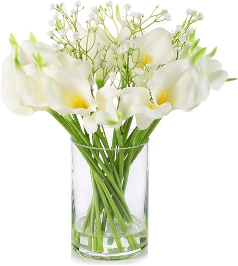 Calla Lilies Artificial Flowers In Glass Vase Mixed Artificial Babys