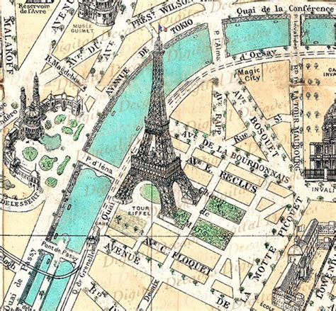 Map Champ De Mars France French Paris Eiffel Tower Digital Image ...