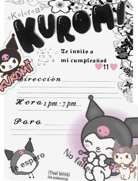 Invitación Kuromi Plantillas para invitación de cumpleaños Tarjetas