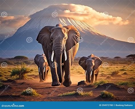 Kilimanjaro Elephants Made With Generative Ai Illustration Stock