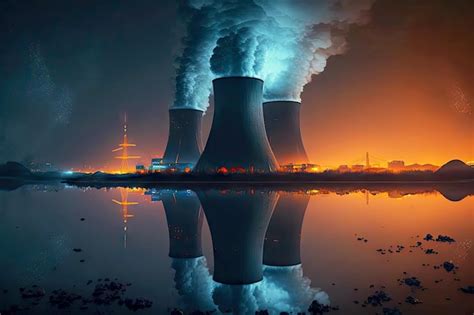 Premium Photo Night Picture Of Nuclear Power Plant With Lit Nuclear