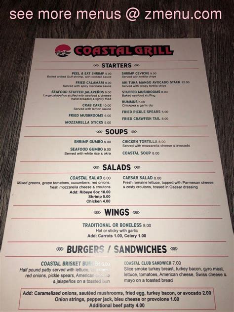 Menu at Coastal Grill restaurant, Galveston