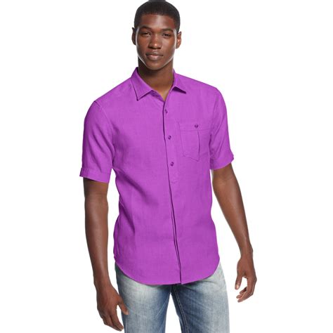 Sean John Big And Tall Solid Woven Linen Shirt In Purple For Men