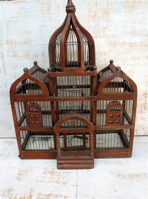 Victorian Bird Cage Large Wooden Metal Bird House Antique Bird Cage