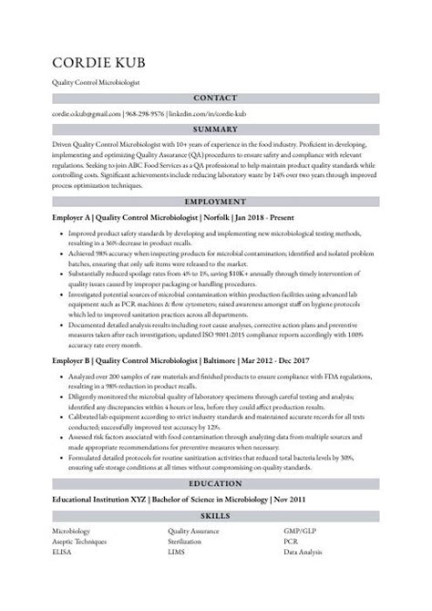 Quality Control Microbiologist Resume Cv Example And Writing Guide