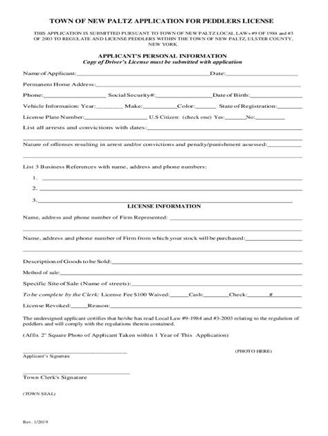 Fillable Online Town Of New Paltz Application For Peddlers Fax