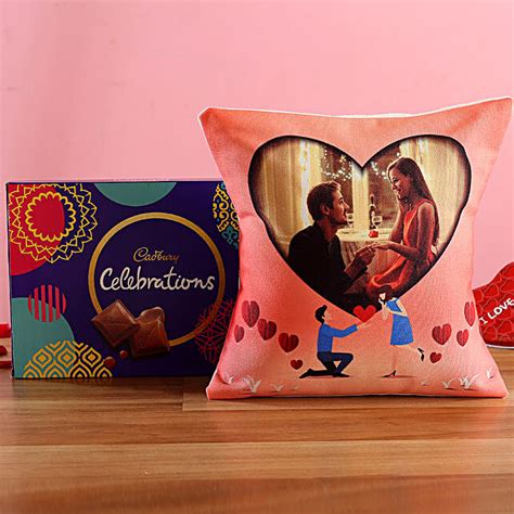 Buy Send Propose Day Personalised Cushion And Cadbury Celebrations Bo