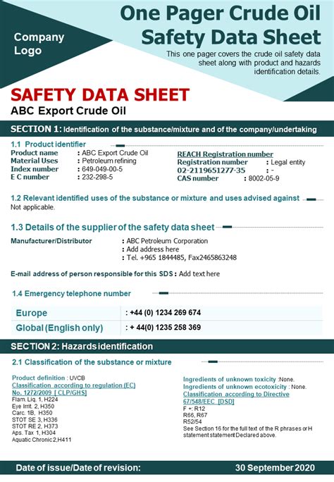 Top 10 One Page Global Safety Data Sheet PowerPoint Templates