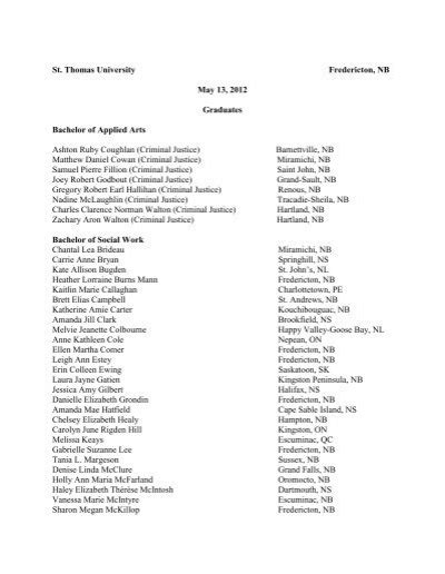 Official Graduates List 2012pdf St Thomas University Events