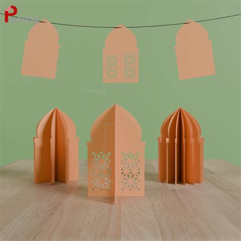 3d Hanging Mosque Papercraft Printable Ramadan Decoration Svg Paper