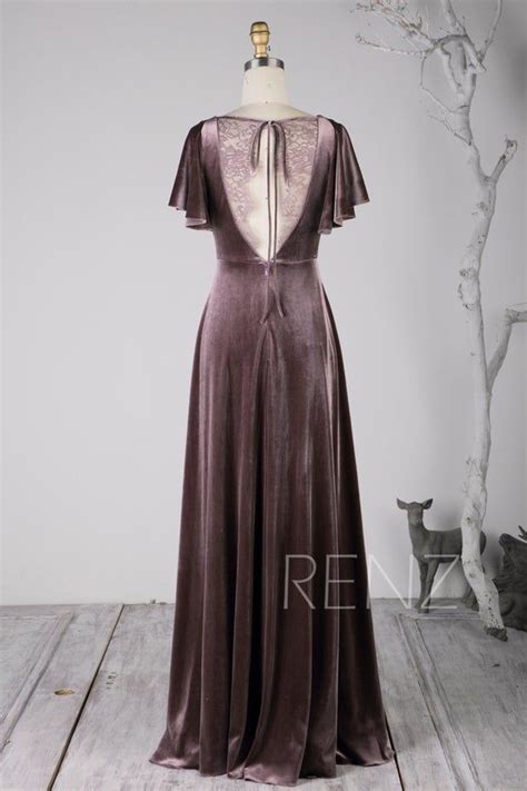 Velvet Dress Long V Neck Dark Mauve Velvet Bridesmaid Dress Etsy