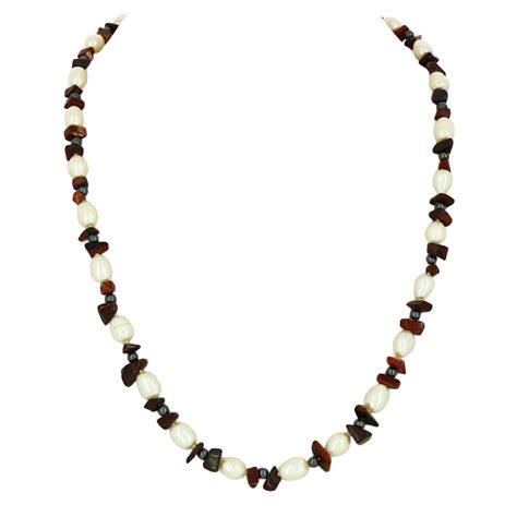 Collier Long En Perles Chinoises Agates Et Fermoir Or