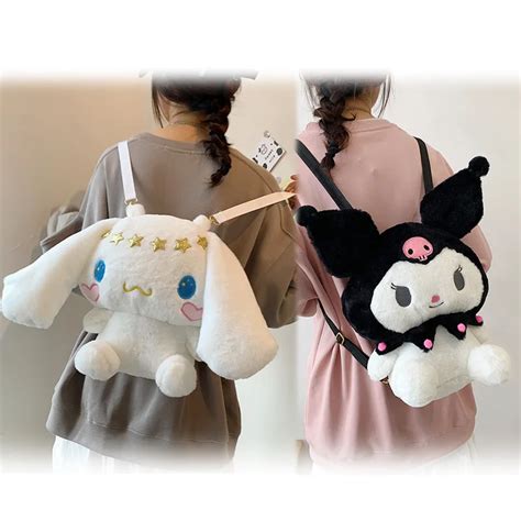 Sanrios Mochila De Felpa Kawaii Melody Kuromi Cinnamoroll Bolso De