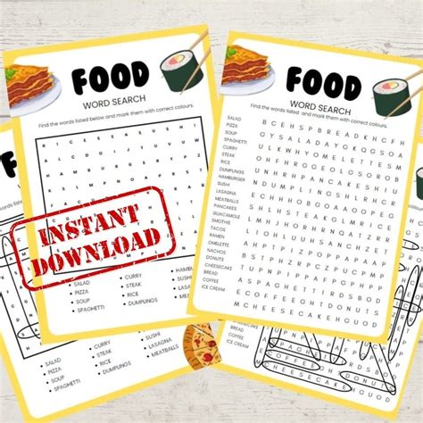 Food Word Search Printable Word Search Puzzle Words Search Etsy