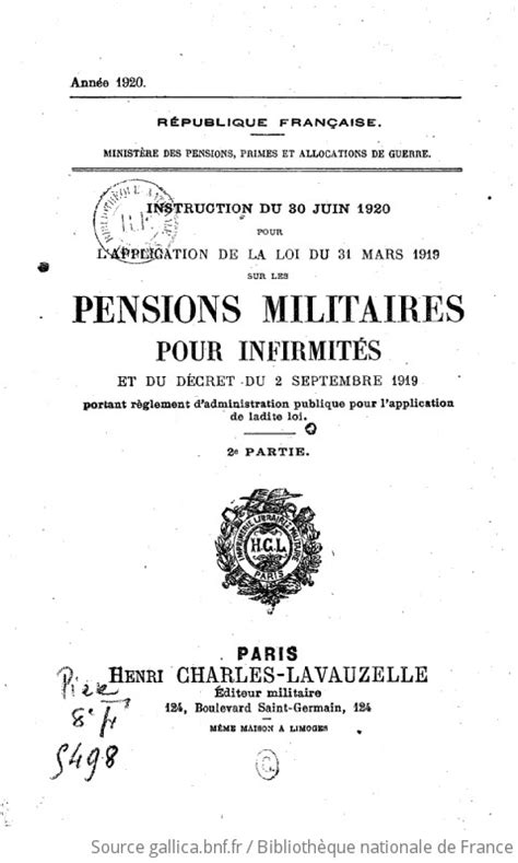 Minist Re Des Pensions Primes Et Allocations De Guerre Instruction Du