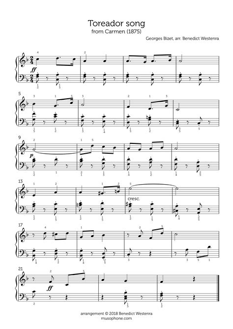 Bizet Toreador Song” Piano Arrangement