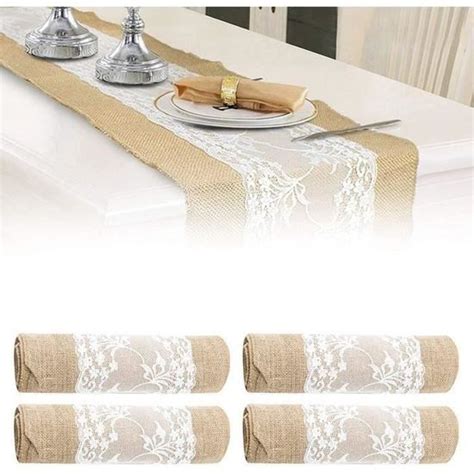 Dinae Chemin De Table En Toile De Jute Avec Dentelle Pour Mariage