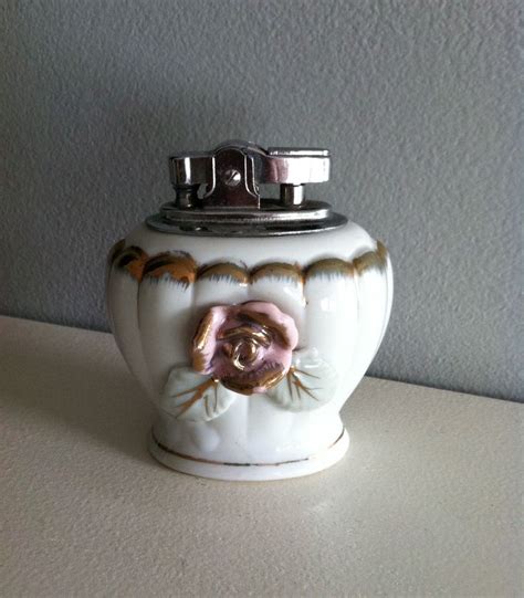 Vintage Flower Lighter This Hand Painted Porcelain Table Lighter Has A Ornate Rose Flower On