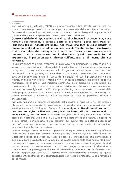 Non ora, non qui - Testi moderni - “Non ora, non qui” di Erri De Luca