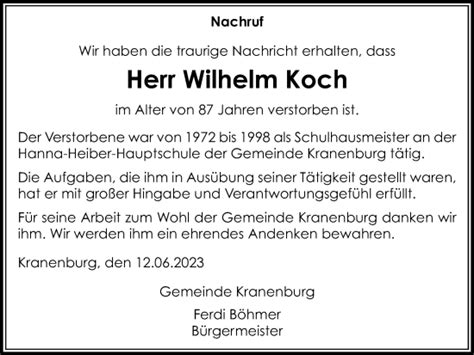 Traueranzeigen Von Wilhelm Koch Trauer In Nrw De